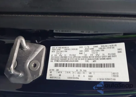 2019 Ford Escape Se from USA, damaged, VIN 1FMCU0GD4KUA26389